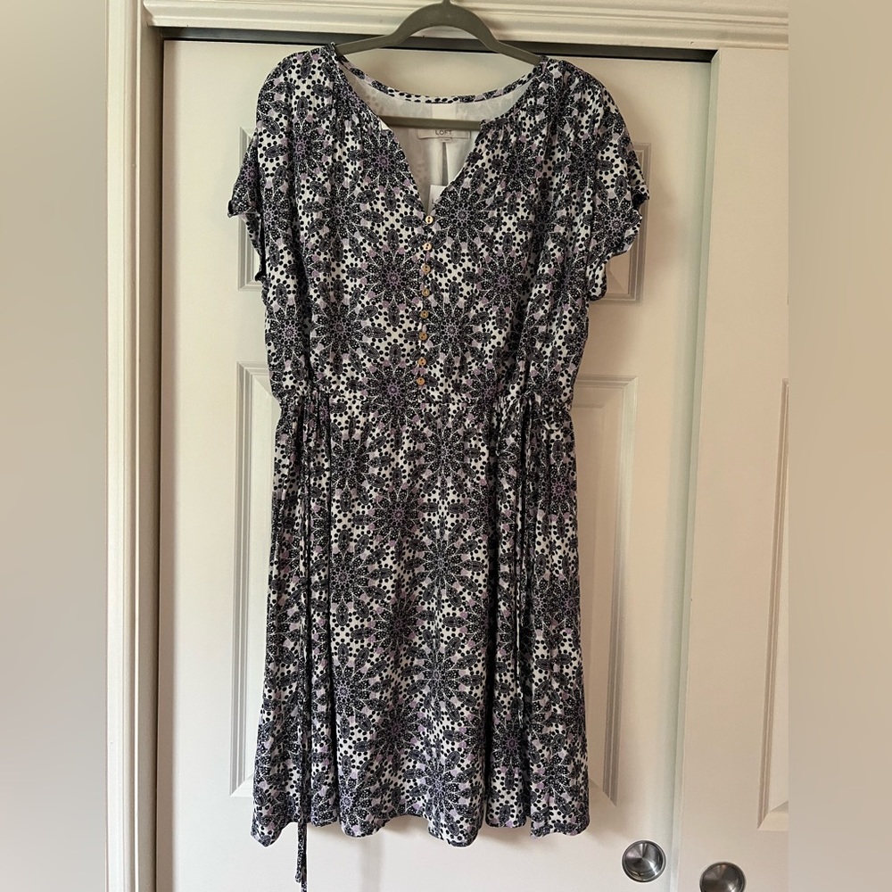 Loft floral side tie button dress